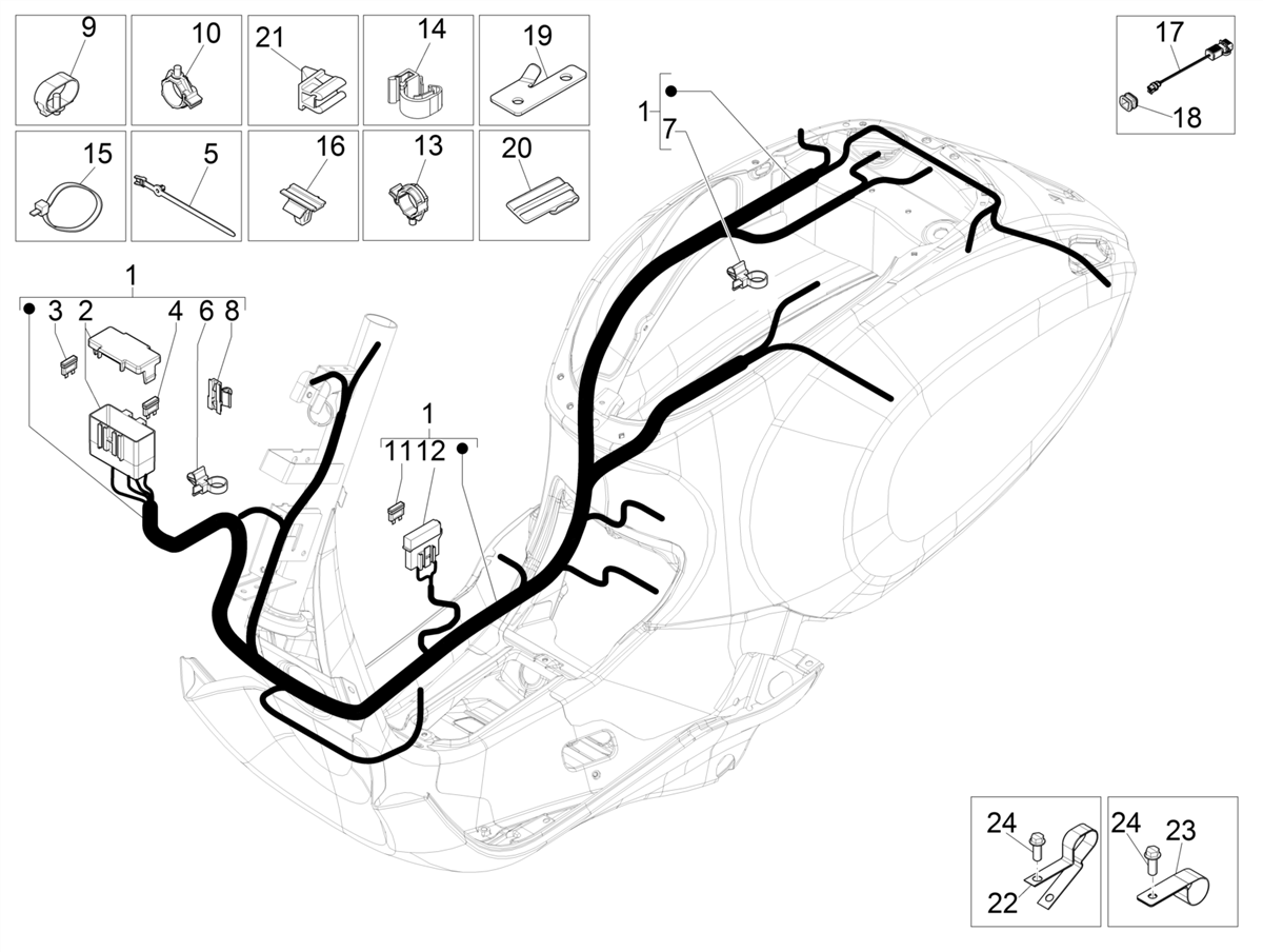 Vespa Primavera 50 E4 NAFTA 2020-2023 — Hoofdkabelboom