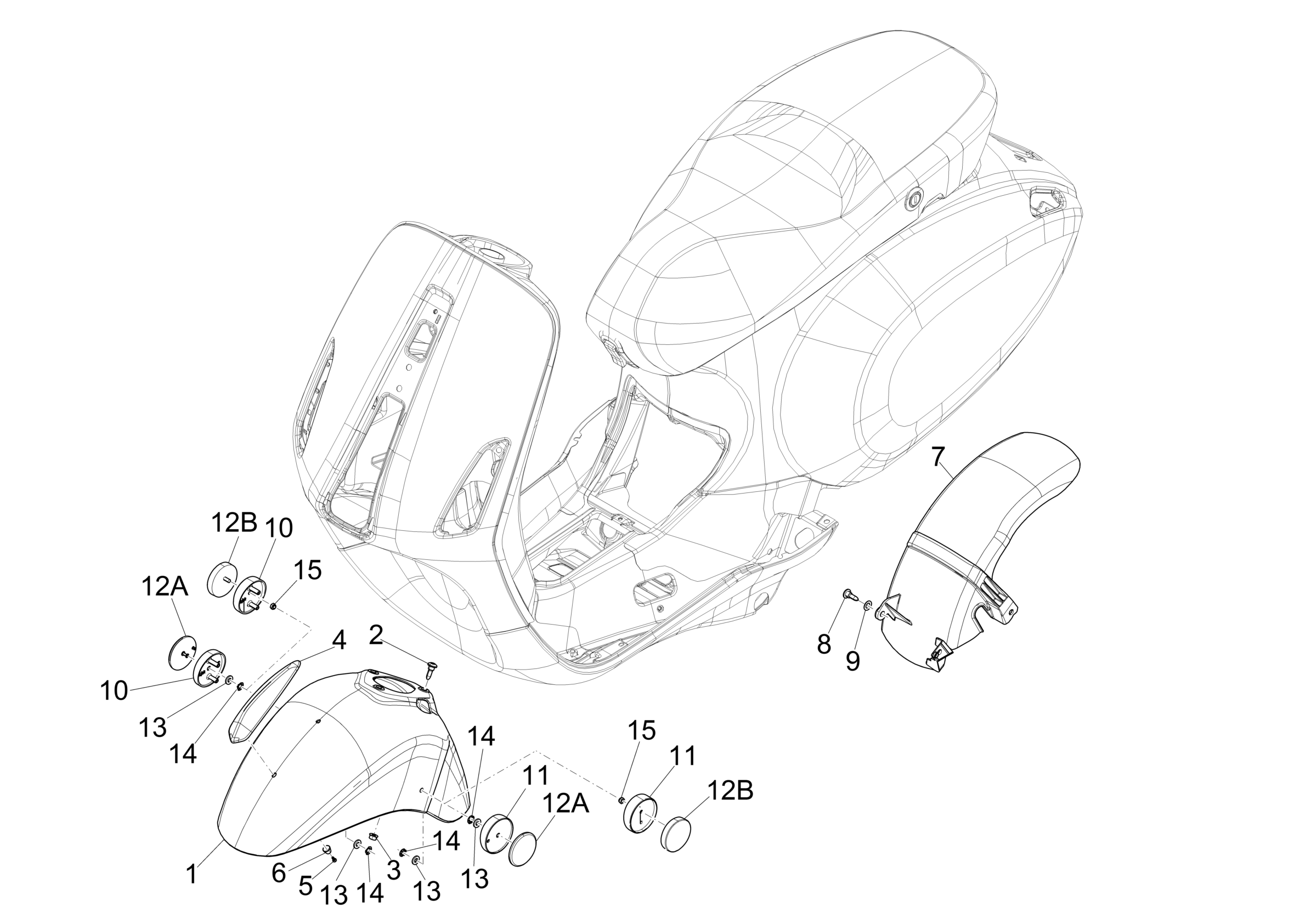 Vespa Primavera 150 4T 3V ie no ABS E3 2014-2016 NAFTA — Wielkasten-Spatborden