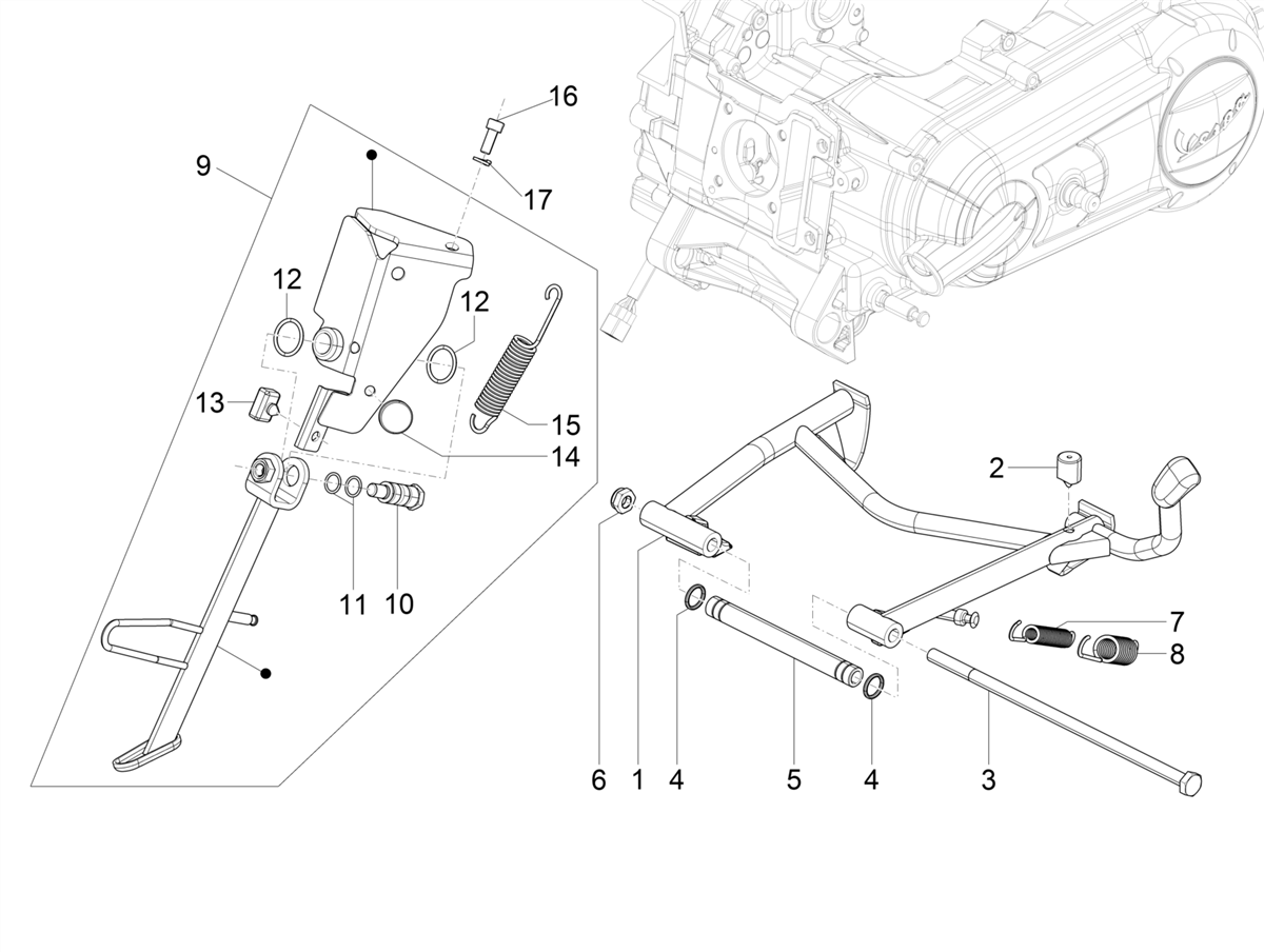 Vespa VX VXL SXL 150 4T 3V 2016-2021 — Middenstandaard