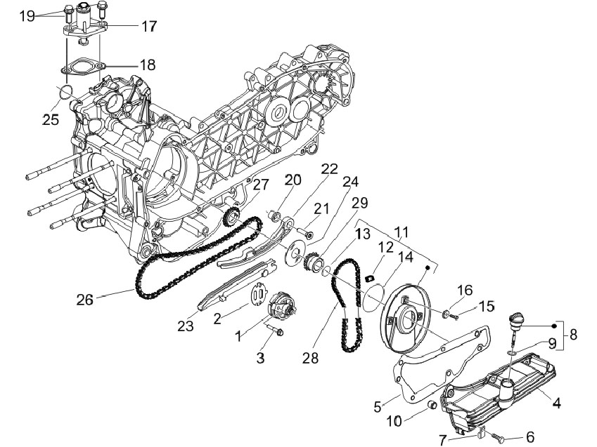 Vespa S 150 4T ie no ABS E3 2011-2013 APAC — Oliepomp