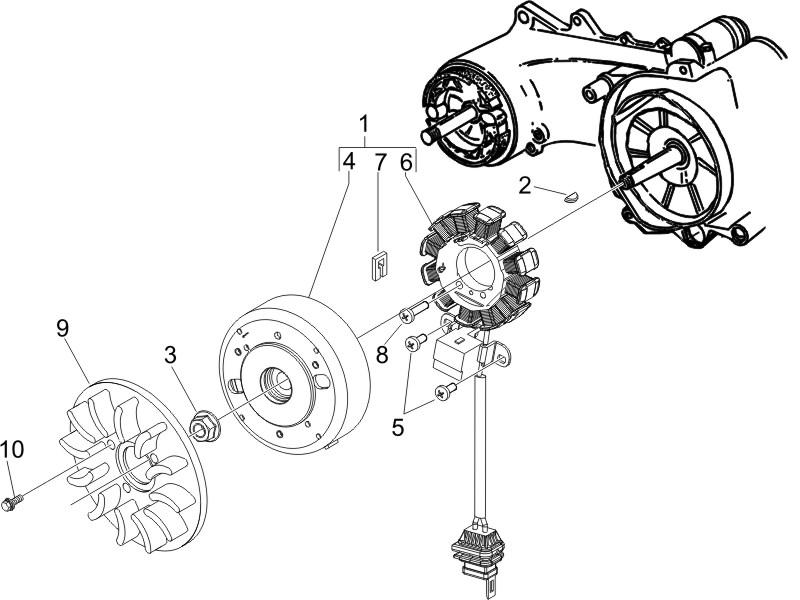 Zip 50 4T 25 km/h no ABS E2 2006-2016 EMEA — Ontseking/vliegwiel