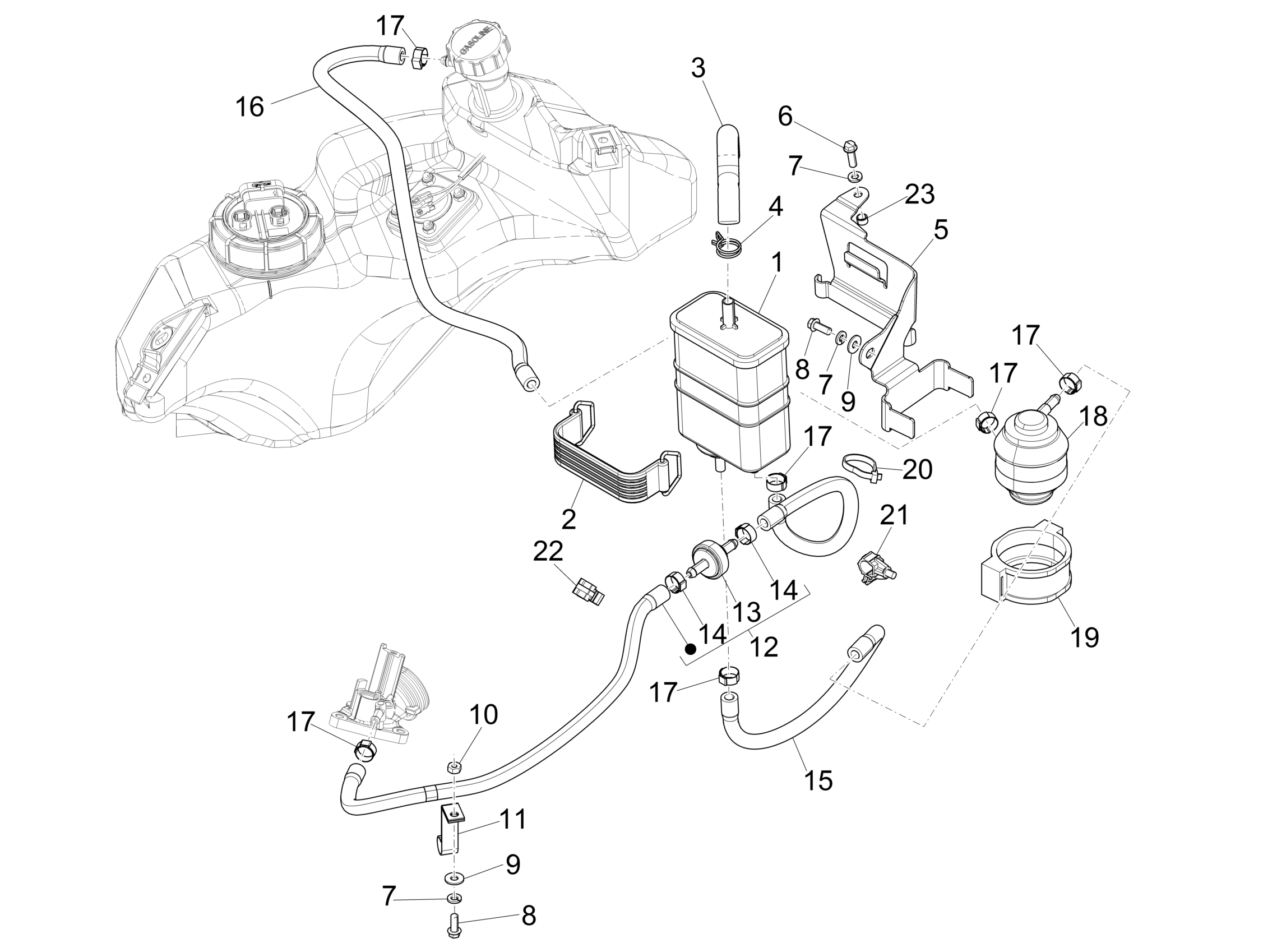 Vespa Sprint 150 4T 3V Iget ABS E4 2016-2023 NAFTA — AntiVerdampingssysteem