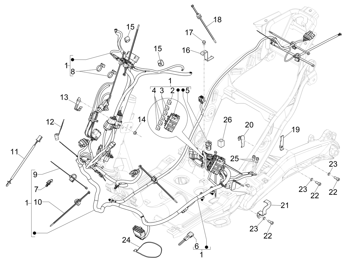 Piaggio 1 Moped 2023 UK — Hoofdkabelboom