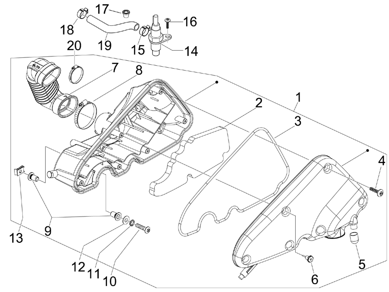 Vespa S 150 4T 2V no ABS E3 2008-2009 EMEA — Luchtfilter