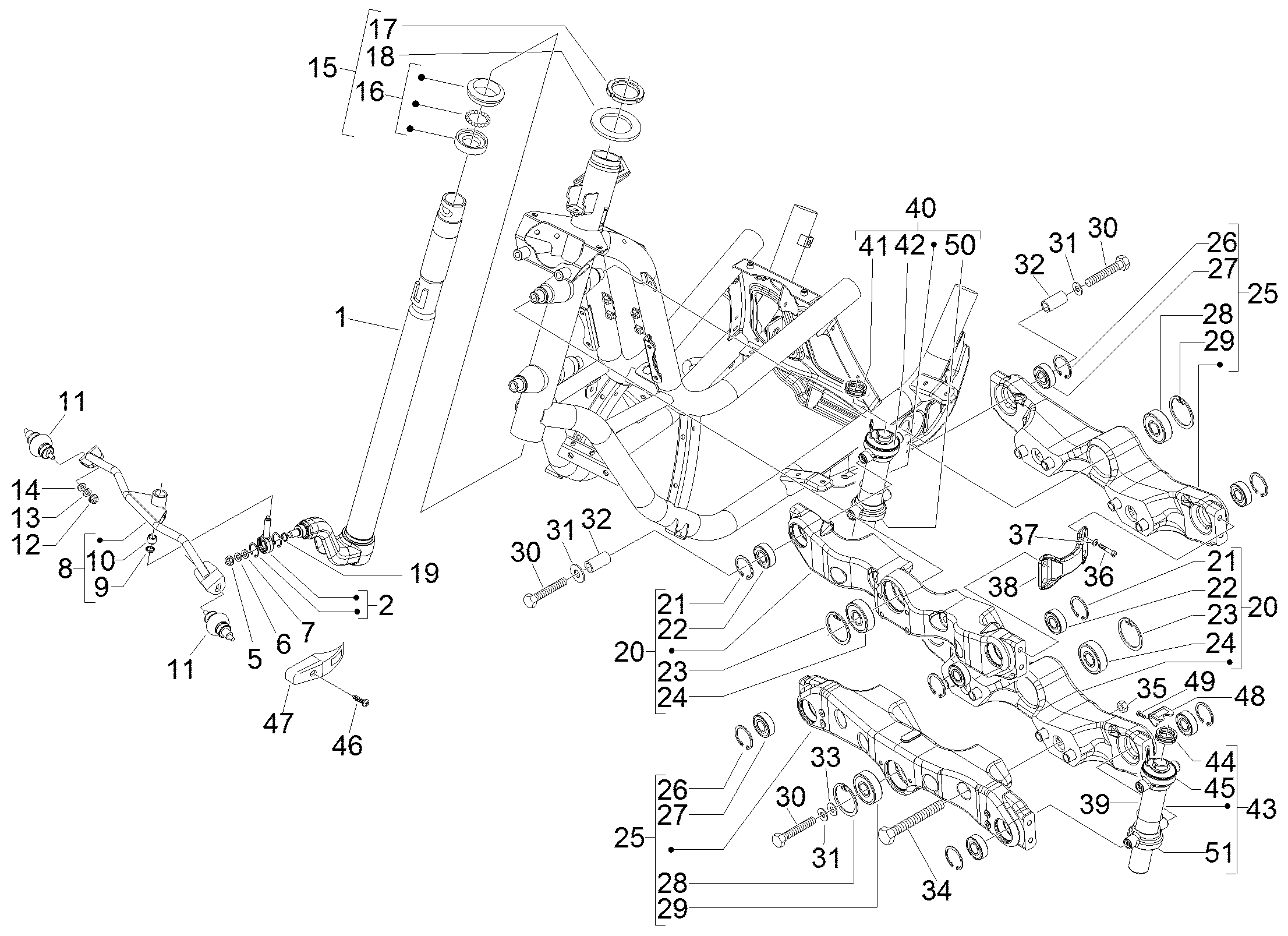 MP3 300 4T 4V ie LT Ibrido 2010-2011 EMEA — Vork/stuurkabel - Balhoofdset