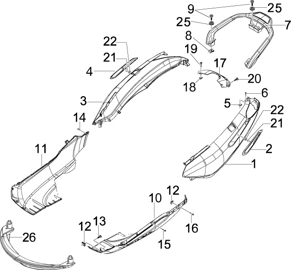 X7 125 ie Euro 3 2009-2010 EMEA — Zijafdekking - spoiler