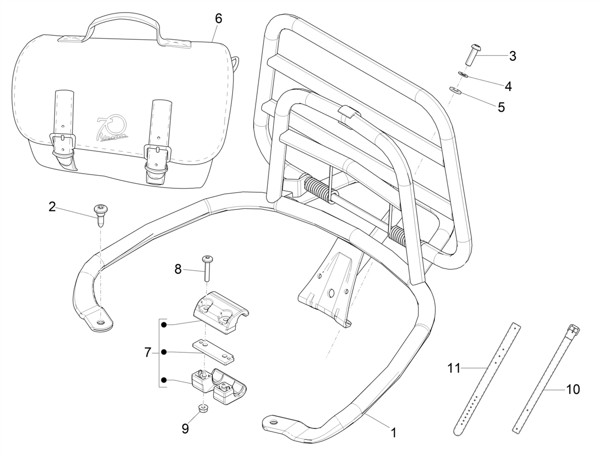 Vespa Primavera 150 4T 3V Iget ABS no ABS E2 E3 E4 2016-2023 APAC — Achterdrager
