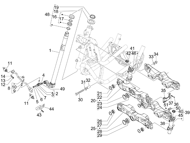 MP3 500 Sport 2010-2012 NAFTA — Vork/stuurkabel - Balhoofdset