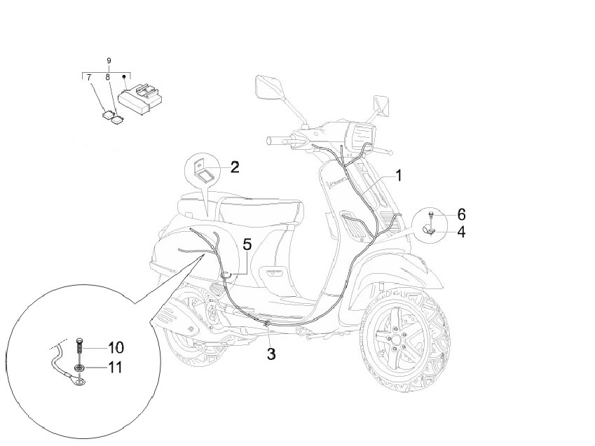 Vespa S 150 4T no ABS E3 2009-2010 APAC — Hoofdkabelboom