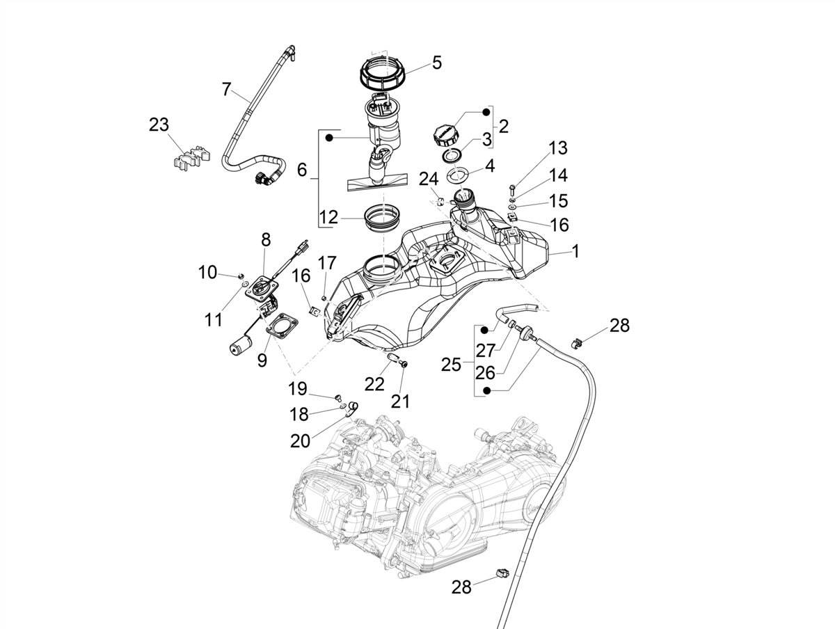 Vespa Primavera 50 E4 NAFTA 2020-2023 — Brandstoftank