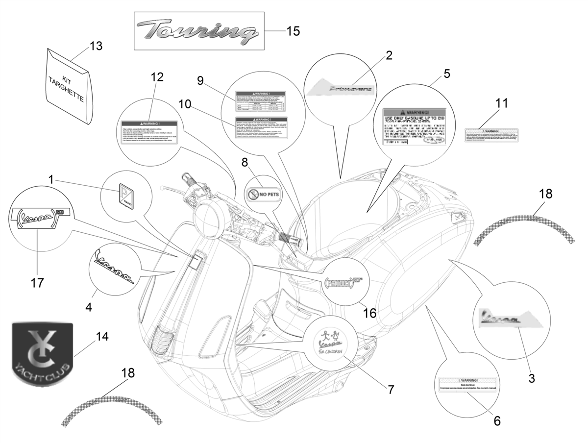 Vespa Primavera 50 4T 3V E4 no ABS 2019-2023 NAFTA — Stickers-Emblemen
