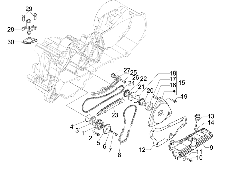 Vespa Primavera 50 4T 4V no ABS E2 2013-2017 EMEA — Oliepomp