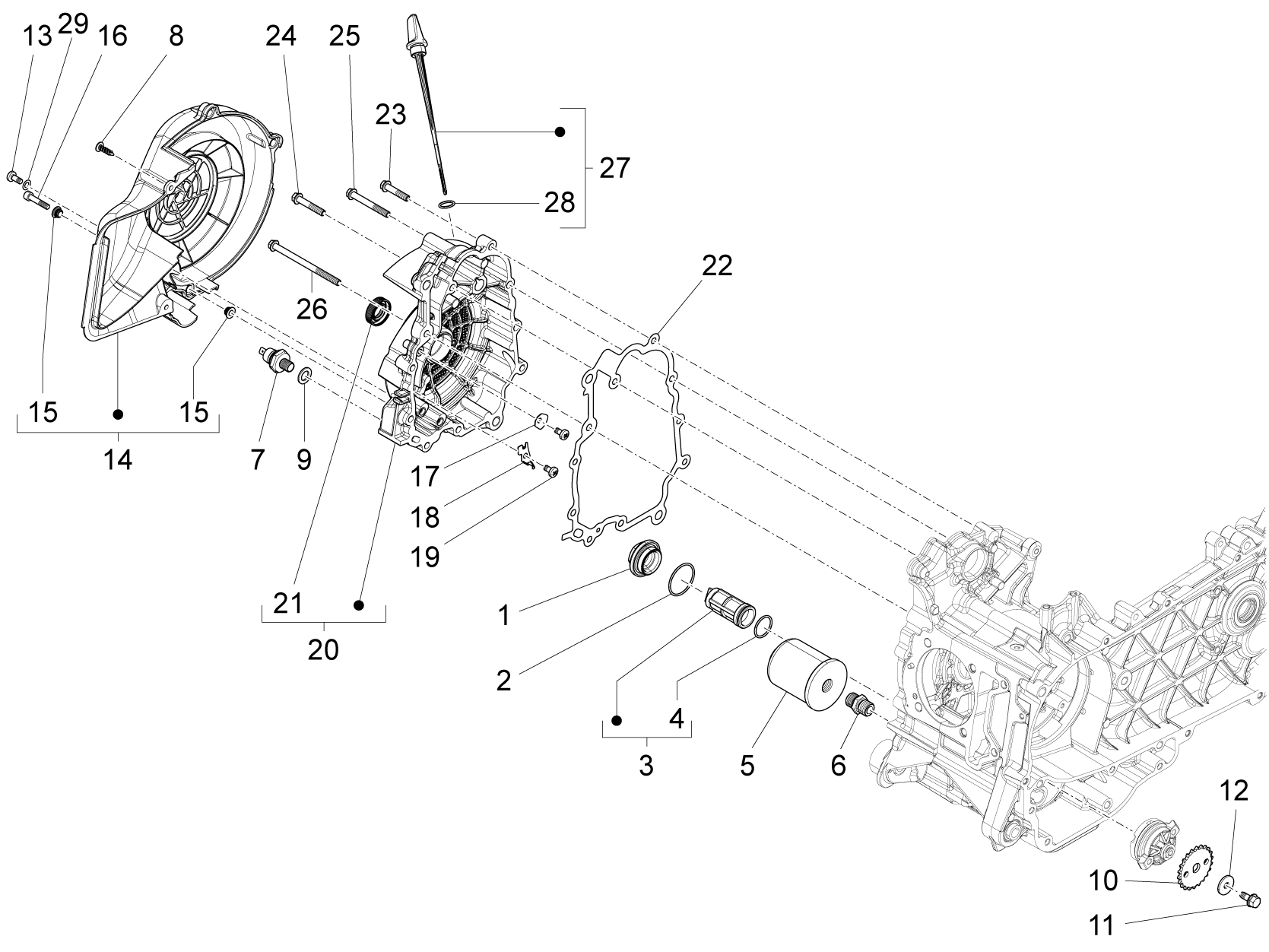 Vespa S 125 4T 3V ie no ABS E3 2013 APAC — Vliegwieldeksel - Oliefilter
