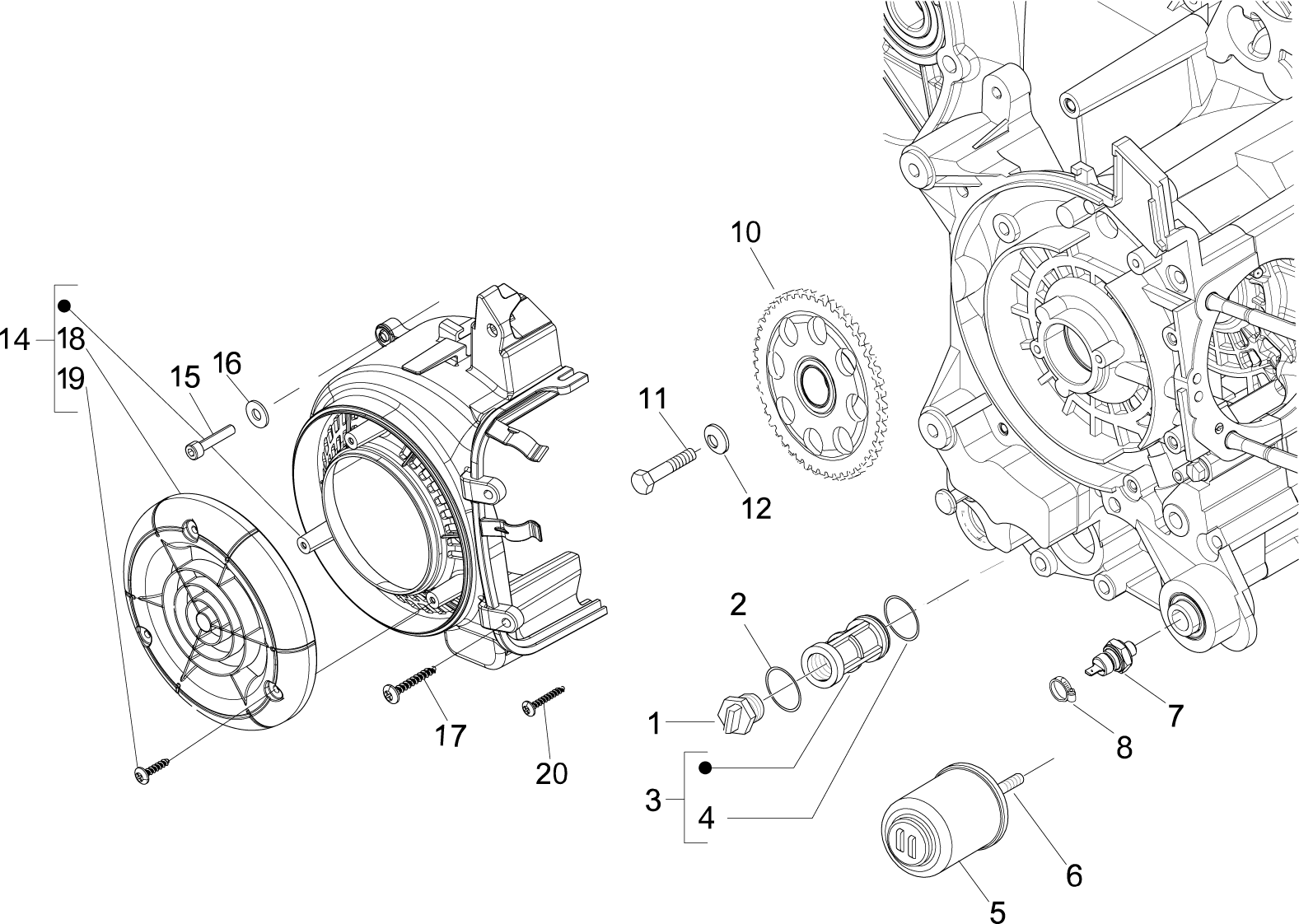 Vespa S 150 4T ie no ABS E3 2011-2013 APAC — Vliegwieldeksel - Oliefilter