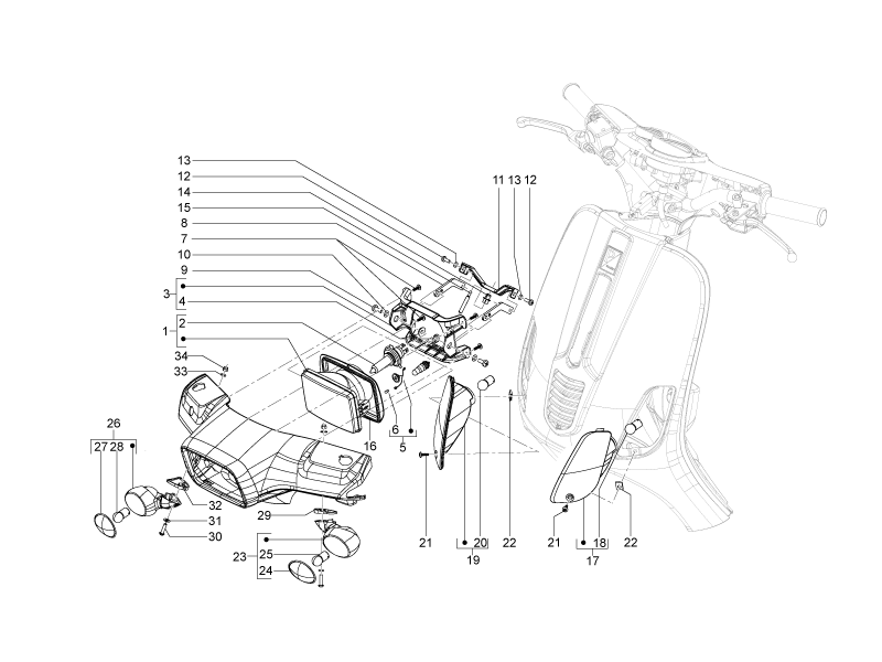 Vespa S 150 4T 2V ie no ABS E3 2011 APAC — Voorlichten - Knipperlichten