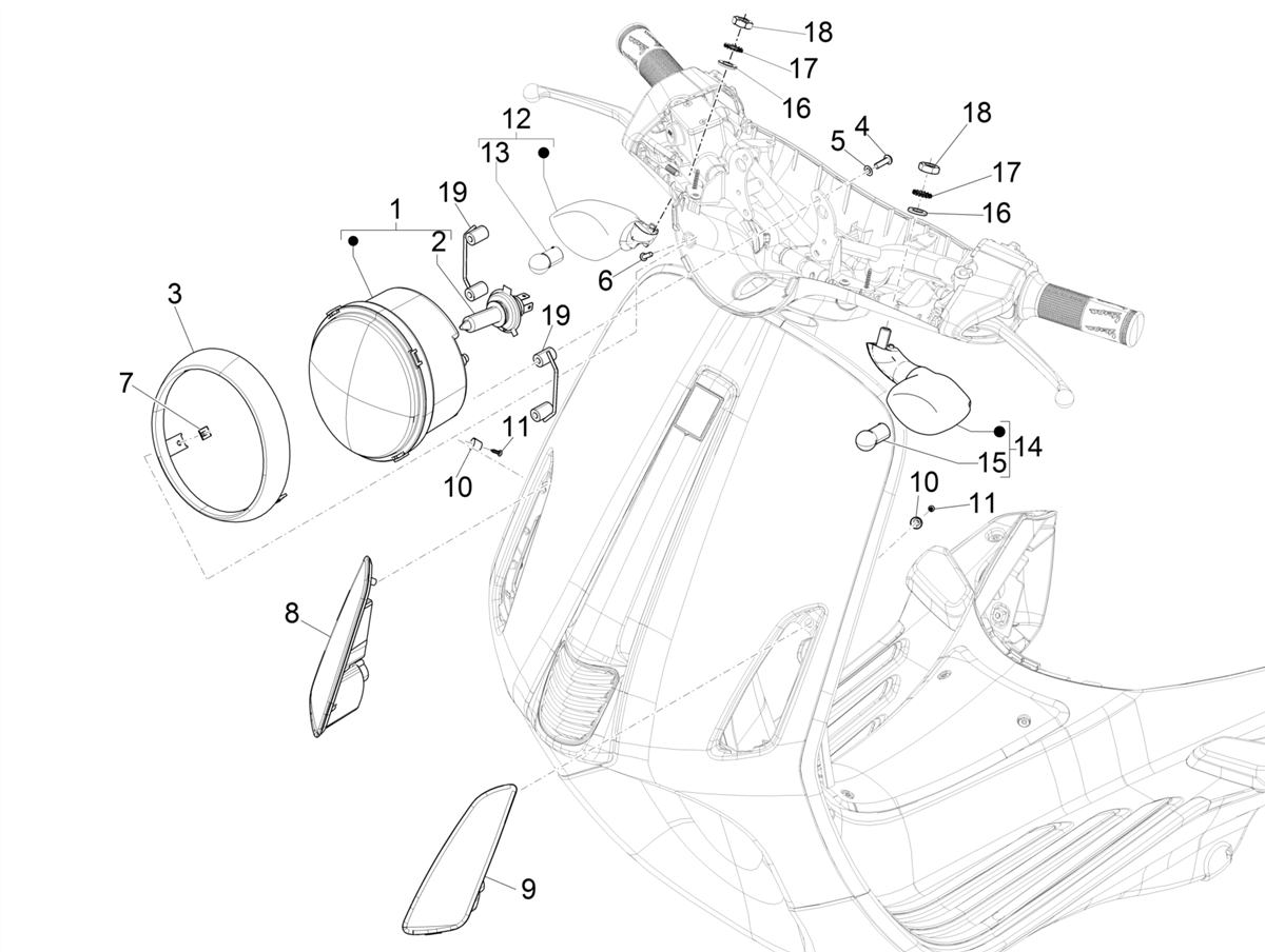 Vespa Primavera 150 4T 3V Iget ABS E4 2016-2023 NAFTA — Voorlichten - Knipperlichten