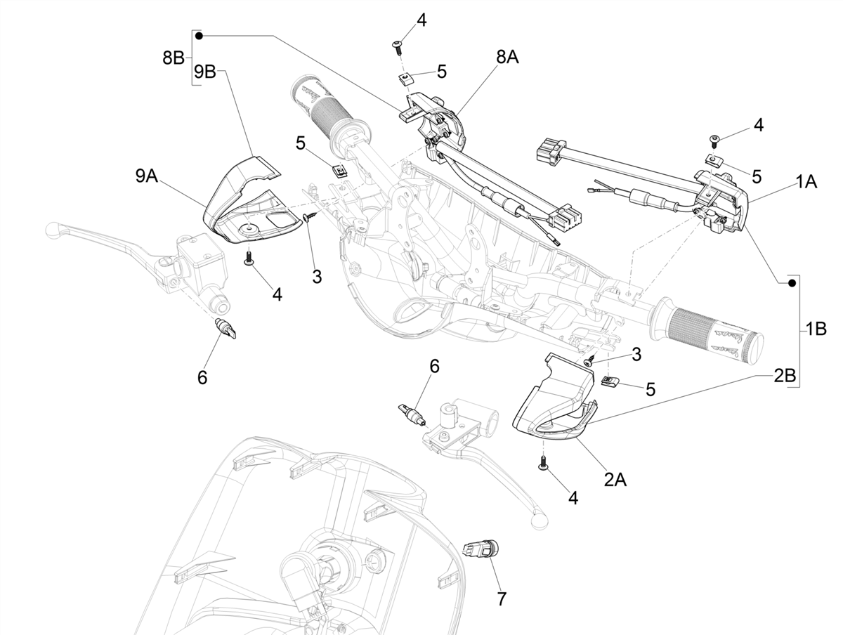 Vespa Primavera 150 4T 3V Iget ABS no ABS E2 E3 E4 2016-2023 APAC — Schakelaars-Drukknopschakelaar