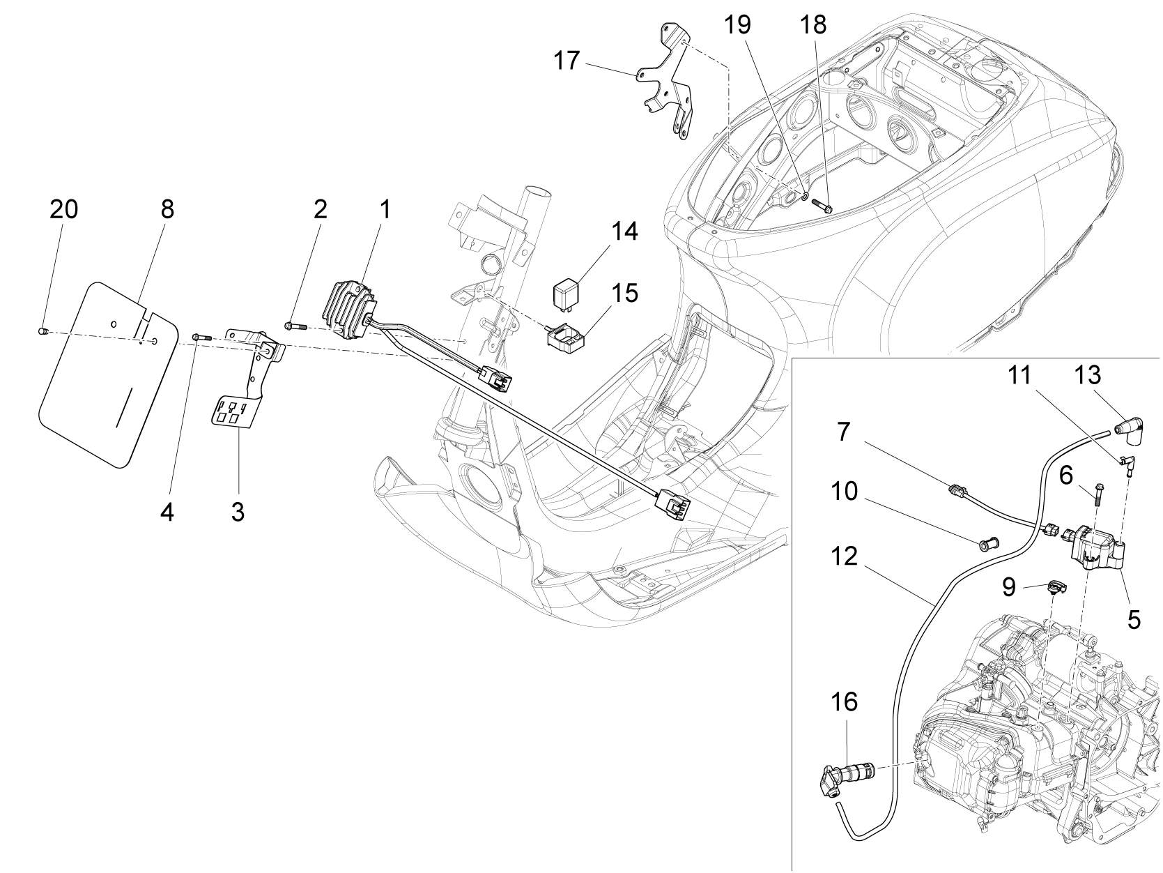 Vespa S 150 4T 3V ie no ABS E3 2012-2014 APAC — Spanningsregelaar-CDI-Bobine