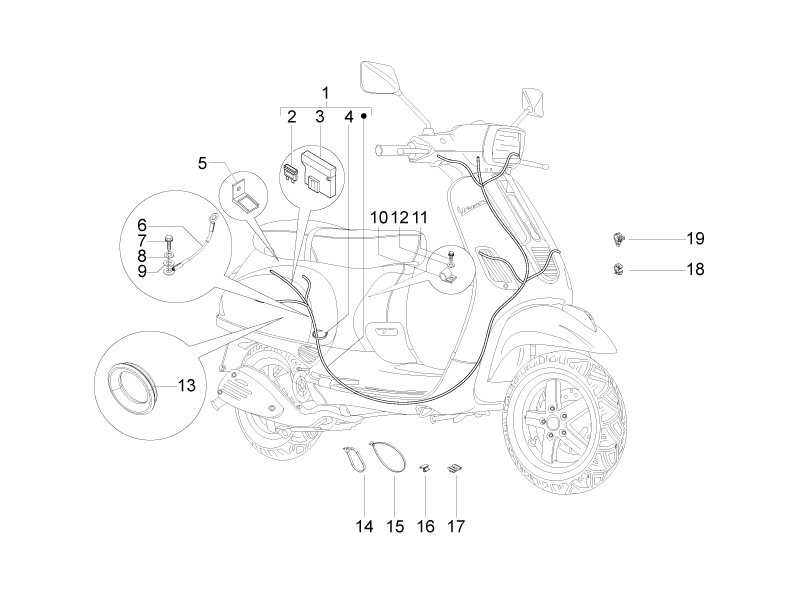 Vespa S 150 4T 2V ie no ABS E3 2011 APAC — Hoofdkabelboom