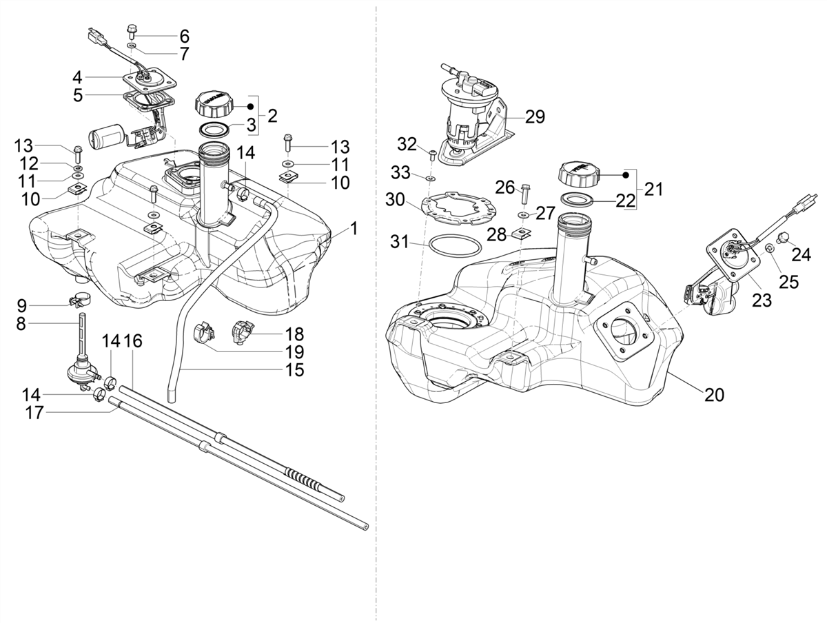 Vespa VX VXL SXL 150 4T 3V 2016-2021 — Brandstoftank