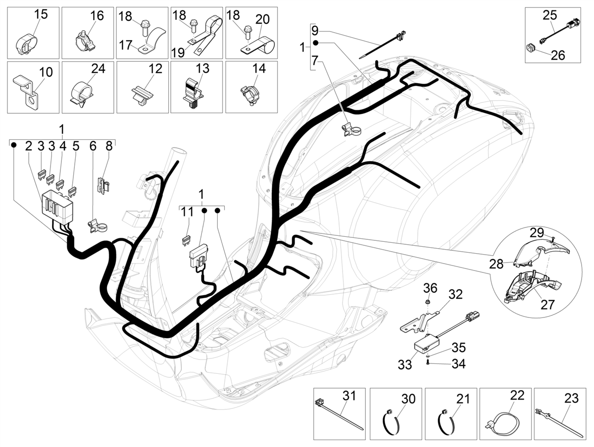 Vespa Primavera 150 E4 E5 75 Anniversario 2021 APAC — Hoofdkabelboom