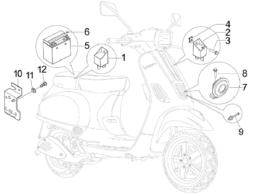 Vespa S 150 4T no ABS E3 2009-2010 APAC — Relais-Accu-Claxon