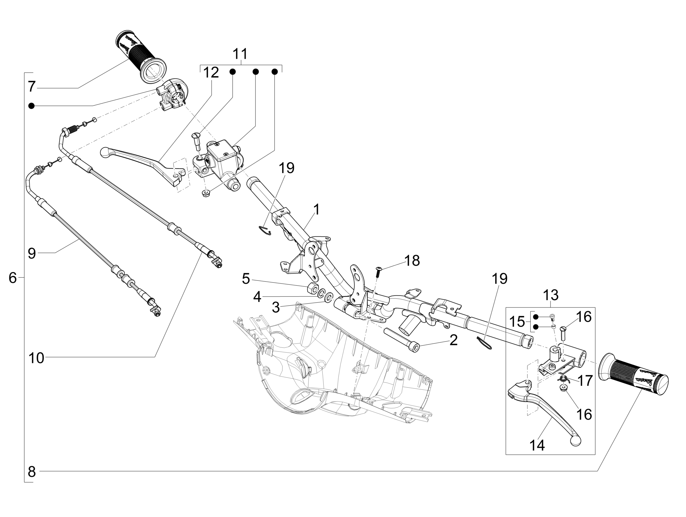 Vespa Primavera 150 4T 3V Iget ABS E4 2016-2020 EMEA — Stuur - Hoofdremcilinder