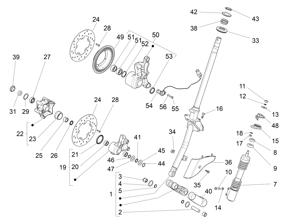 Vespa VX VXL SXL 150 4T 3V 2016-2021 — Voorvork - Balhoofdset
