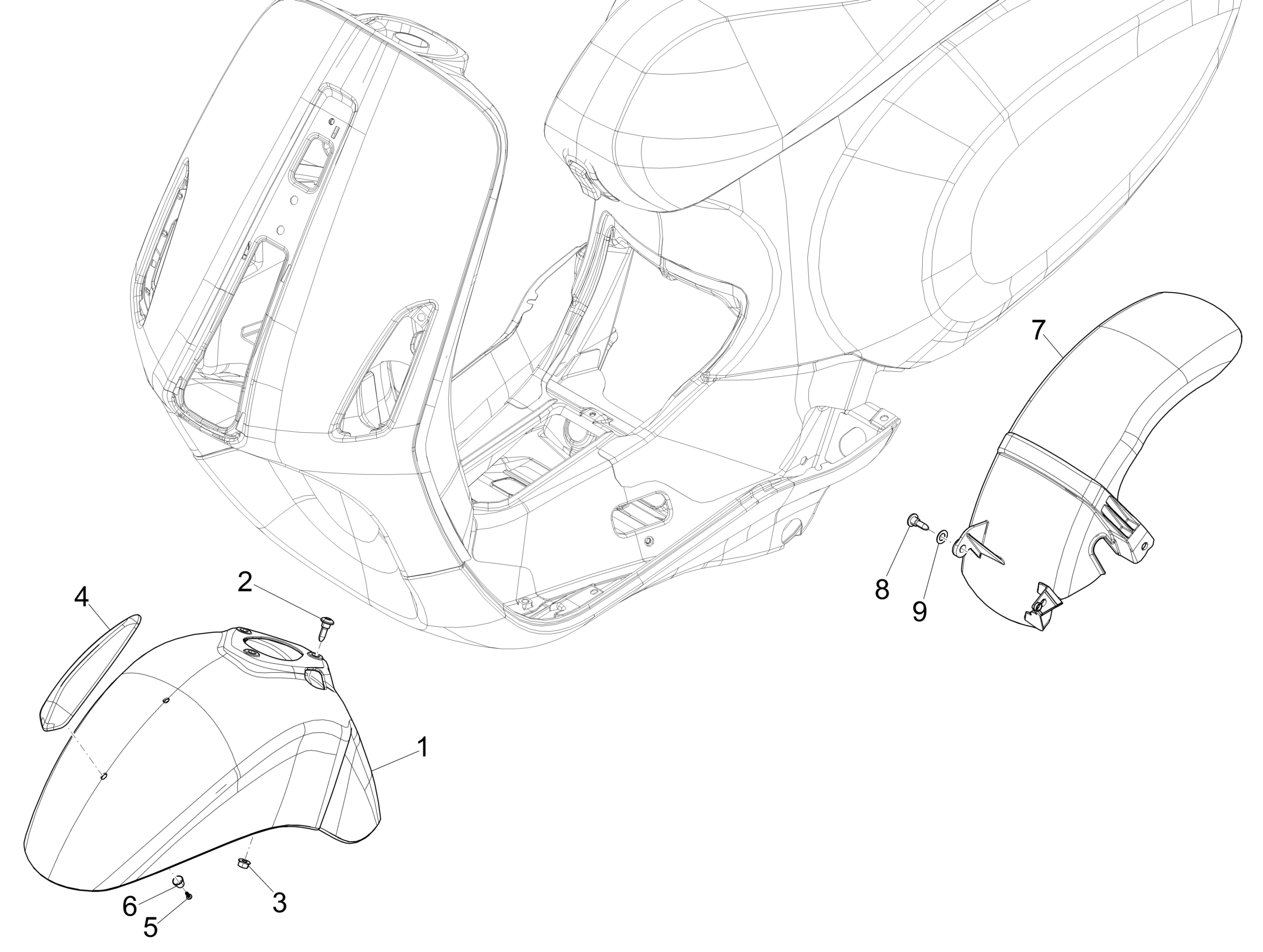 Vespa Primavera 150 ABS E5 2020-2023 EMEA Gso — Wielkasten-Spatborden