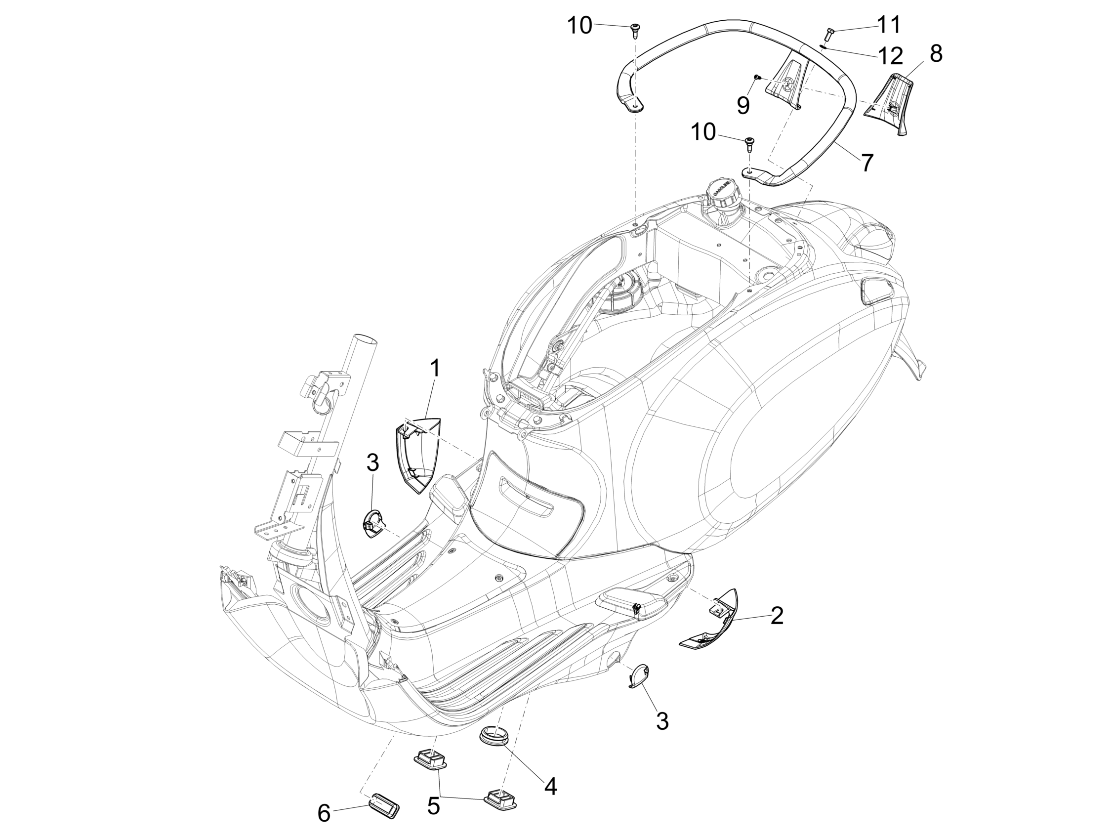 Vespa Primavera No ABS 50 4T 3VS E4 2017-2020 EMEA — Zijkappen-Spoiler