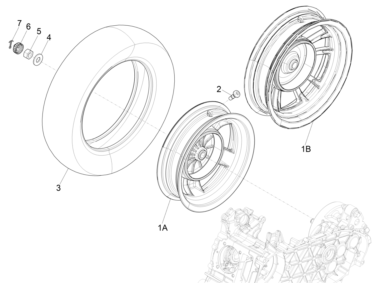 Vespa Primavera 50 4T 3V no ABS E4 2018-2019 APAC — Achterwiel