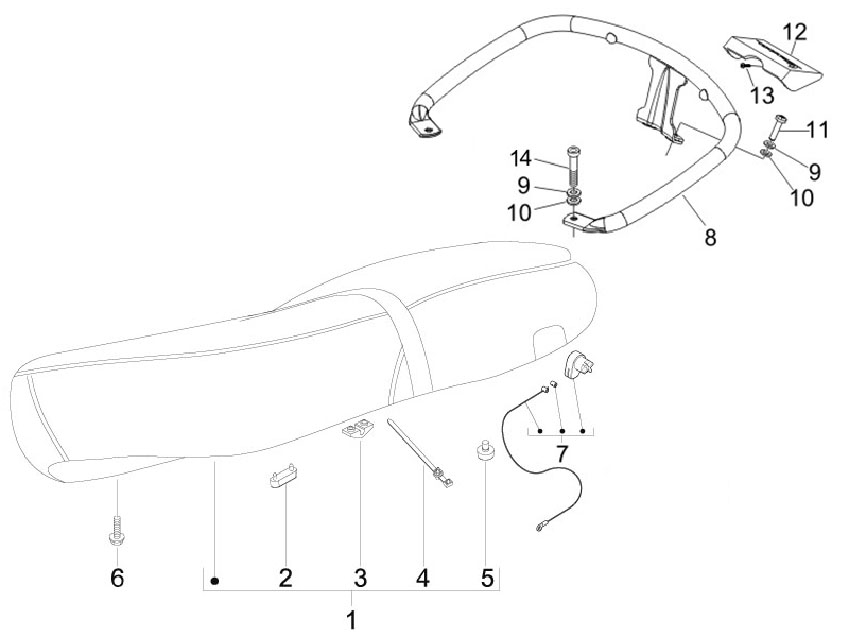 Vespa S 150 4T no ABS E3 2009-2010 APAC — Zadel/Buddyzit