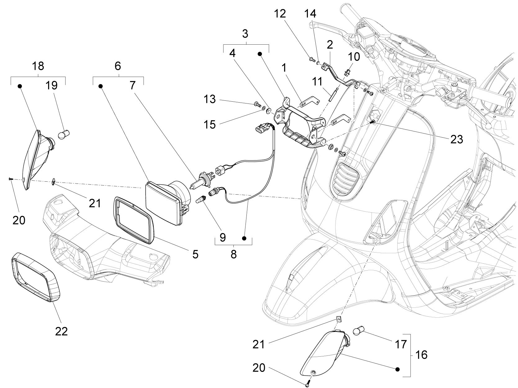 Vespa S 125 4T 3V ie no ABS E3 2012 EMEA — Voorlichten - Knipperlichten