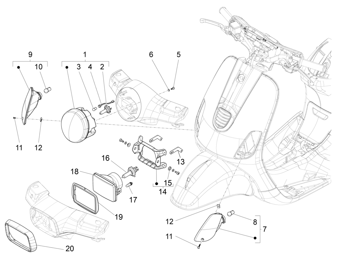 Vespa VX VXL SXL 150 4T 3V 2016-2021 — Voorlichten - Knipperlichten