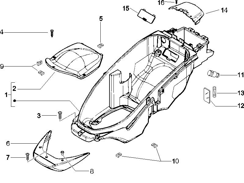 Beverly 500 2005-2006 EMEA — Beschermende helmbehuizing - onder het zadel