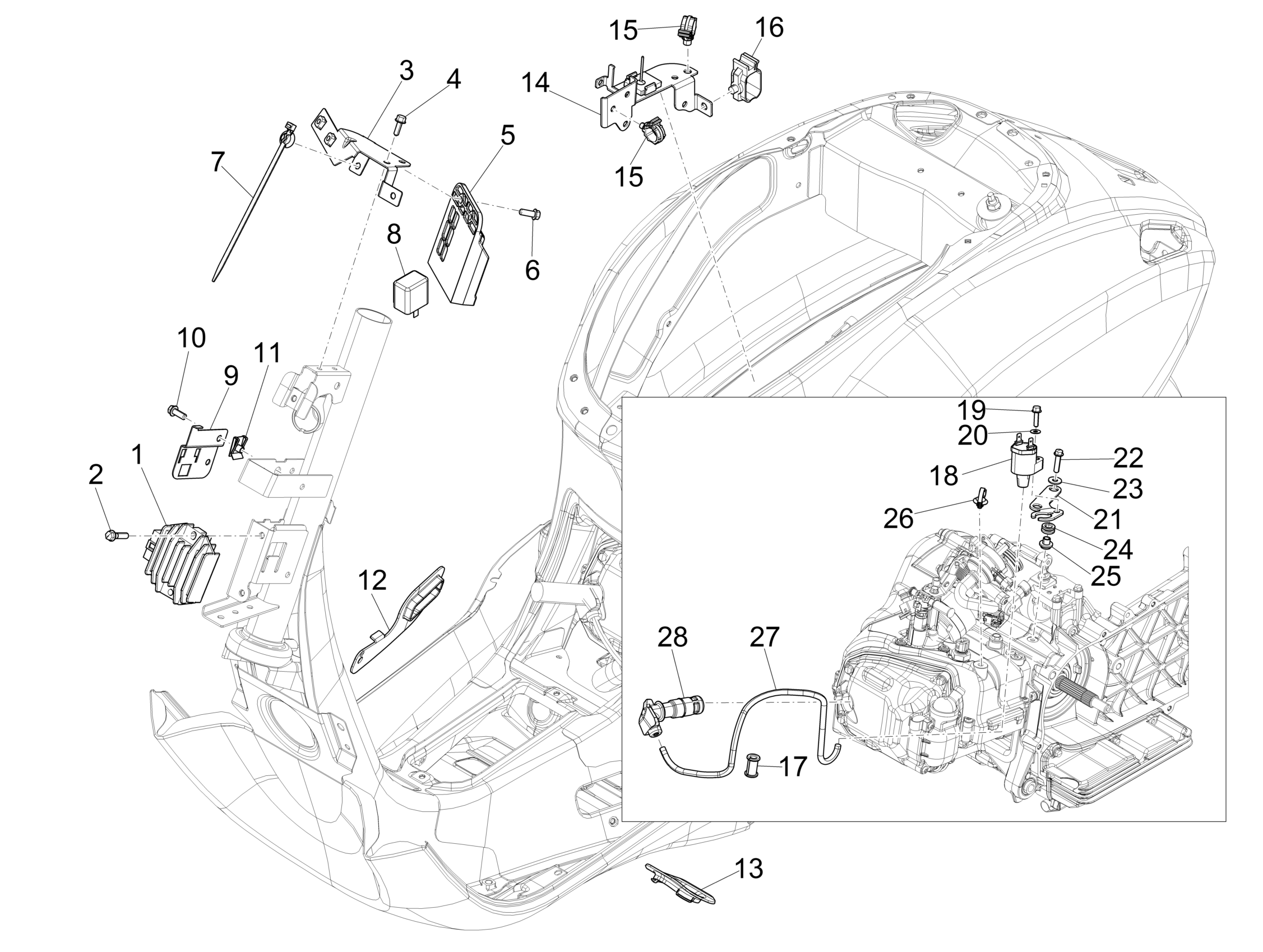 Vespa Sprint 150 4T 3V ie no ABS E2 E3 2015 APAC — Spanningsregelaar-CDI-Bobine