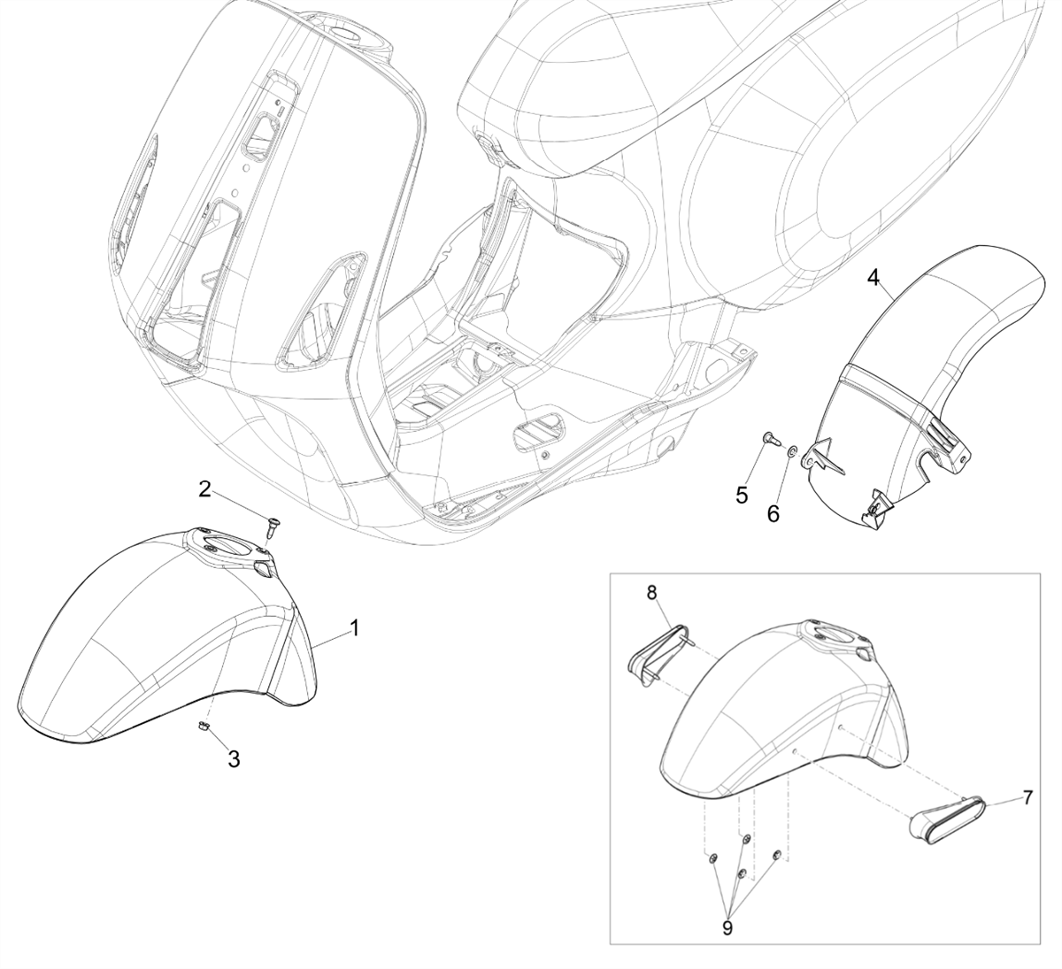Vespa Sprint 150 4T 3V Iget ABS E5 2021-2023 APAC — Wielkasten-Spatborden