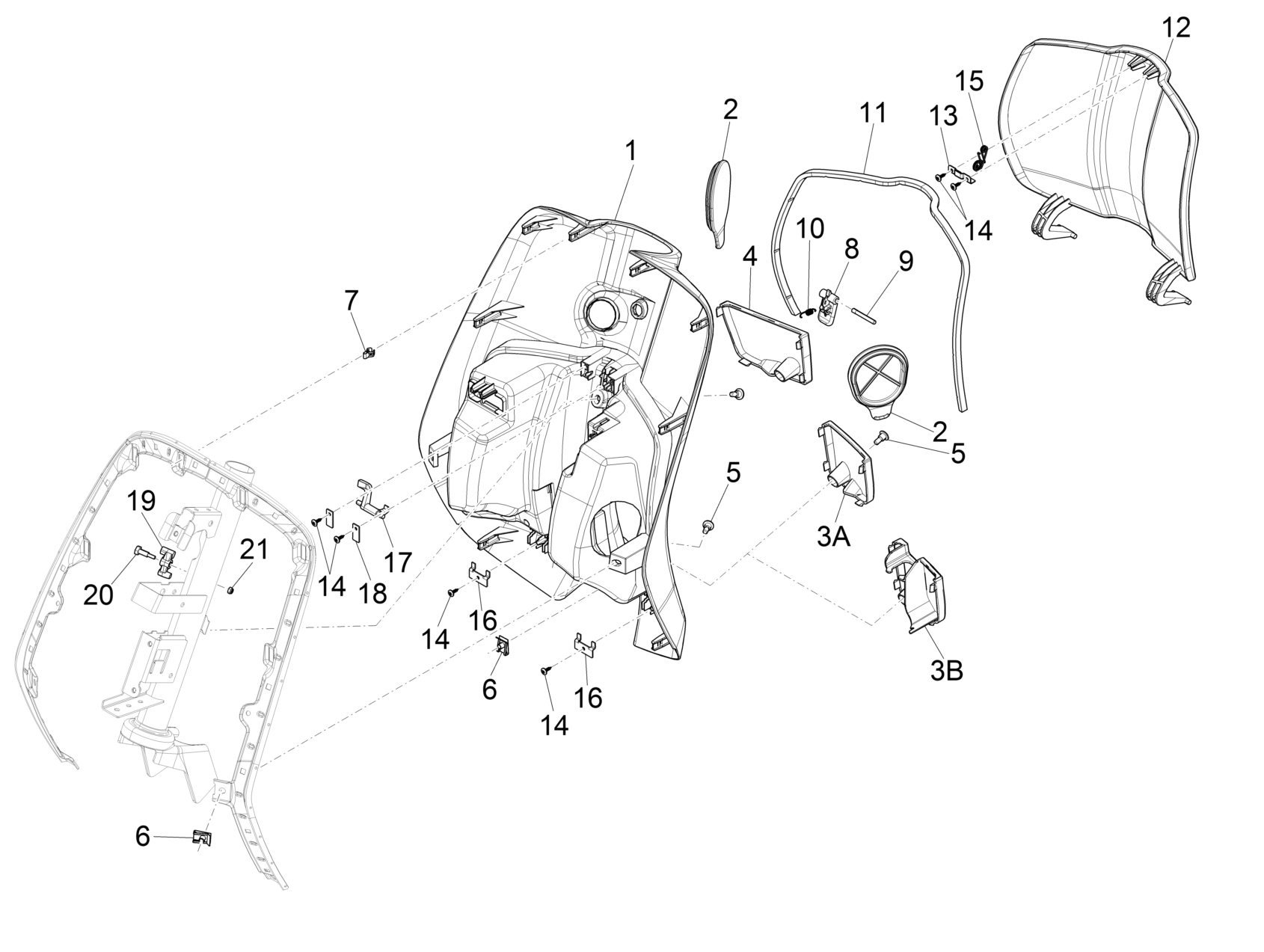 Vespa Primavera 150 4T 3V ie no ABS E3 2014-2016 NAFTA — Handschoenenkastje voor - Achterscherm