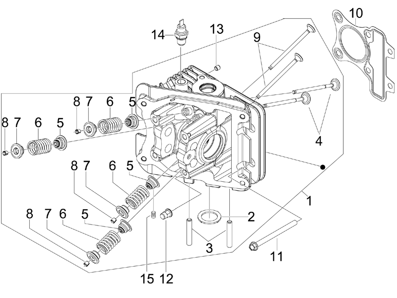 Vespa Primavera 50 4T 4V no ABS E2 2013-2017 EMEA — Cilinderkop - Kleppen