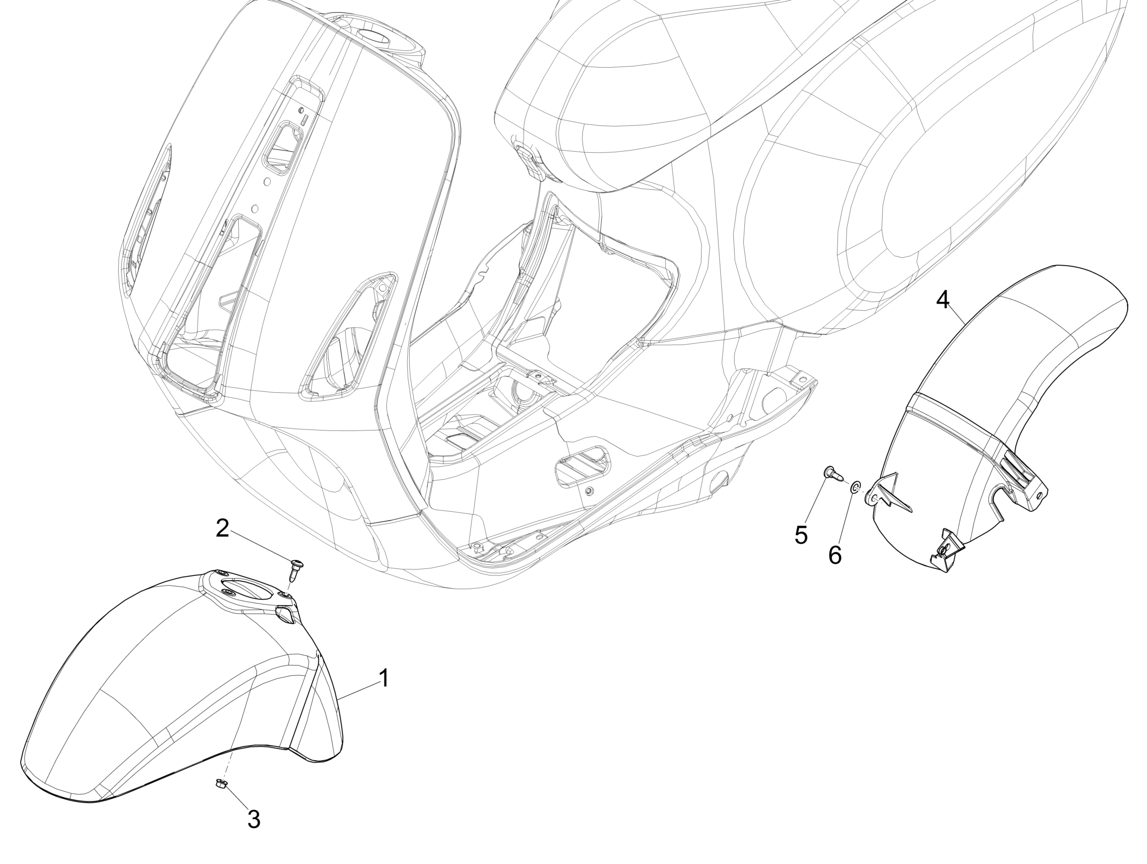 Vespa Sprint 150 4T 3V ie no ABS E3 2015-2016 APAC — Wielkasten-Spatborden
