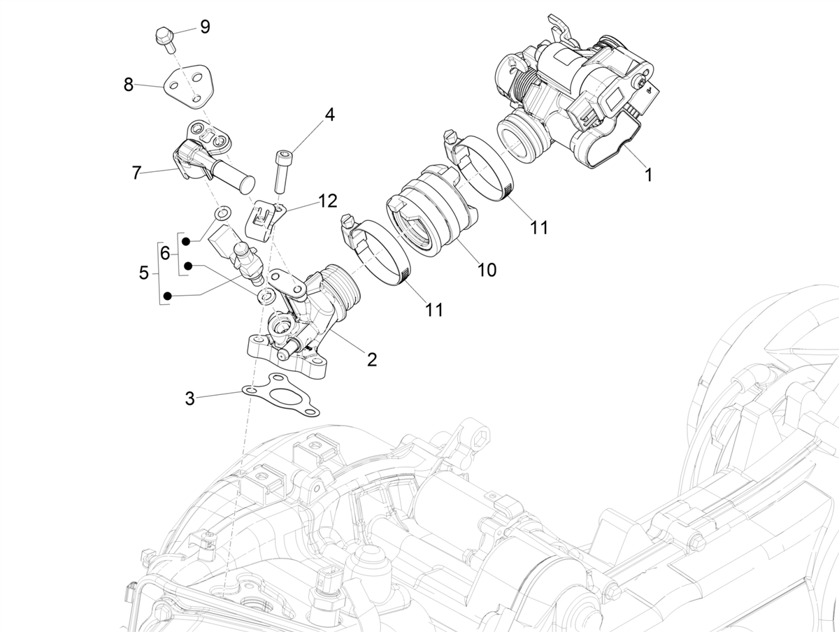 Zip 50 4T no ABS E5 2021-2023 EMEA — Gasklephuis - Injectiestuk - Inlaatspruitstuk