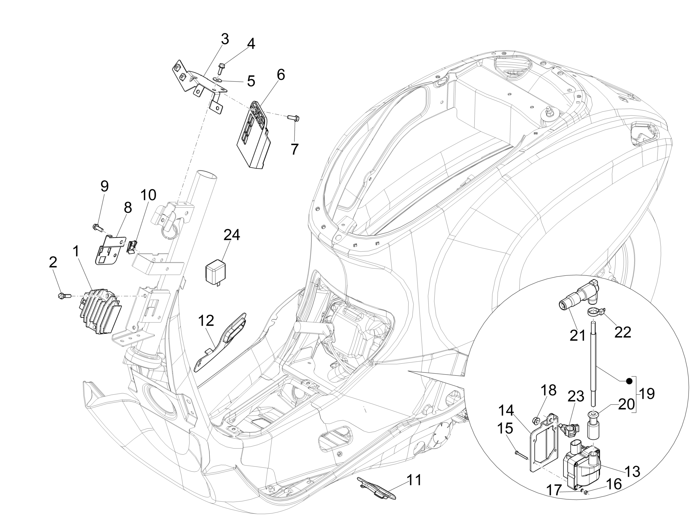 Vespa Primavera 50 4T 4V no ABS E2 2014-2019 NAFTA — Spanningsregelaar-CDI-Bobine