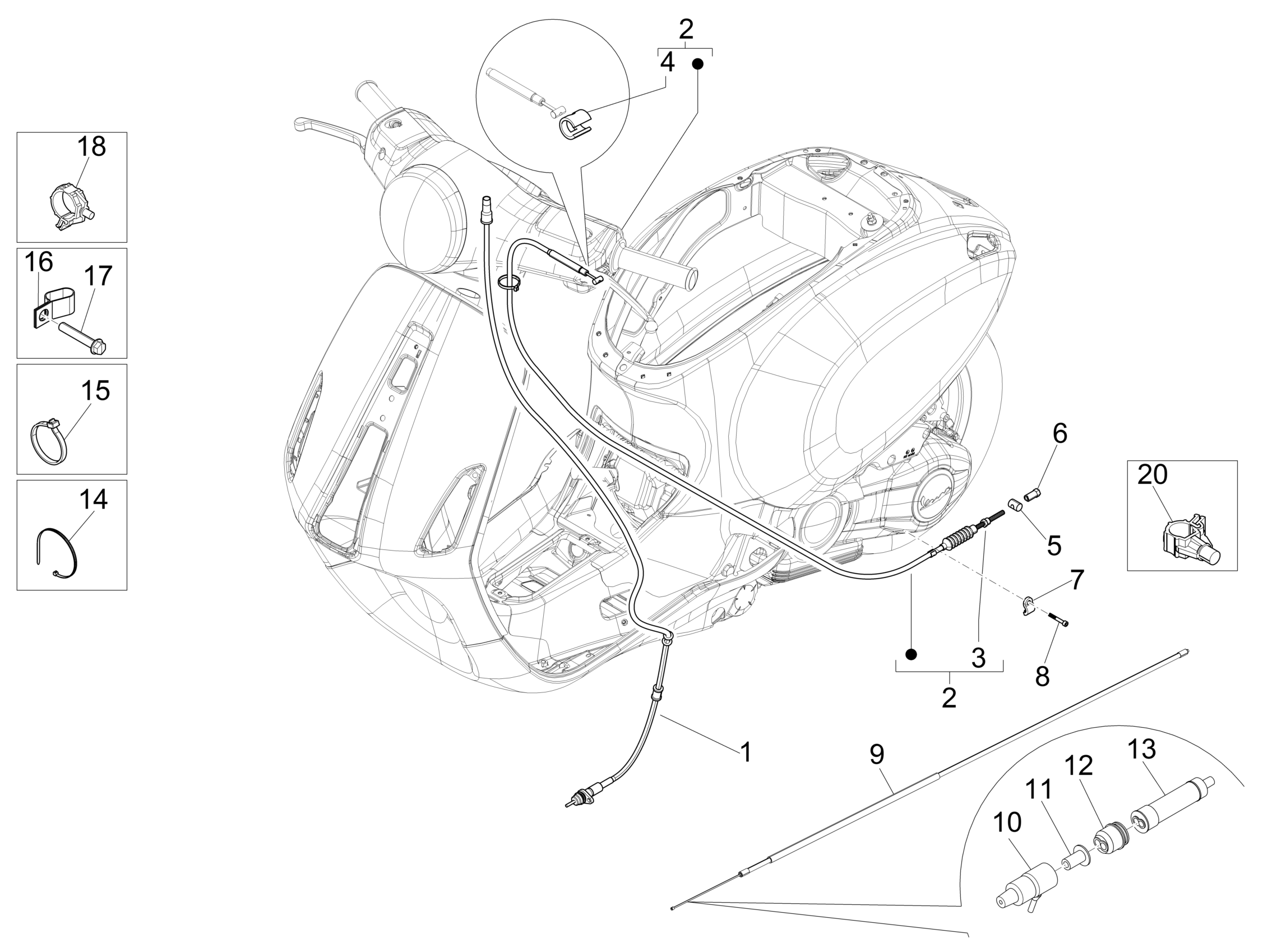 Vespa Primavera 50 2T no ABS E2 E3 2013-2017 EMEA APAC — Kables