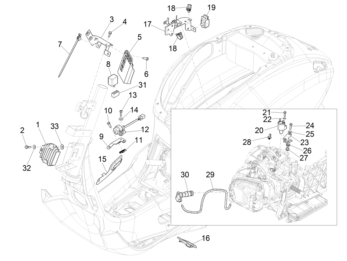 Vespa Primavera 150 4T 3V Iget ABS E4 2016-2023 NAFTA — Spanningsregelaar-CDI-Bobine