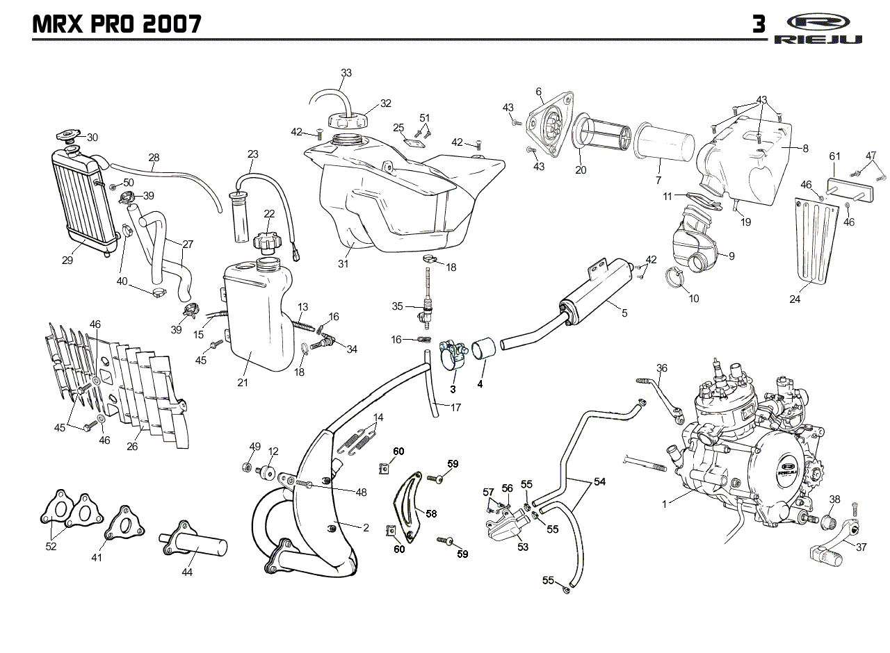 Radiateur/Benzinetank/Uitlaat