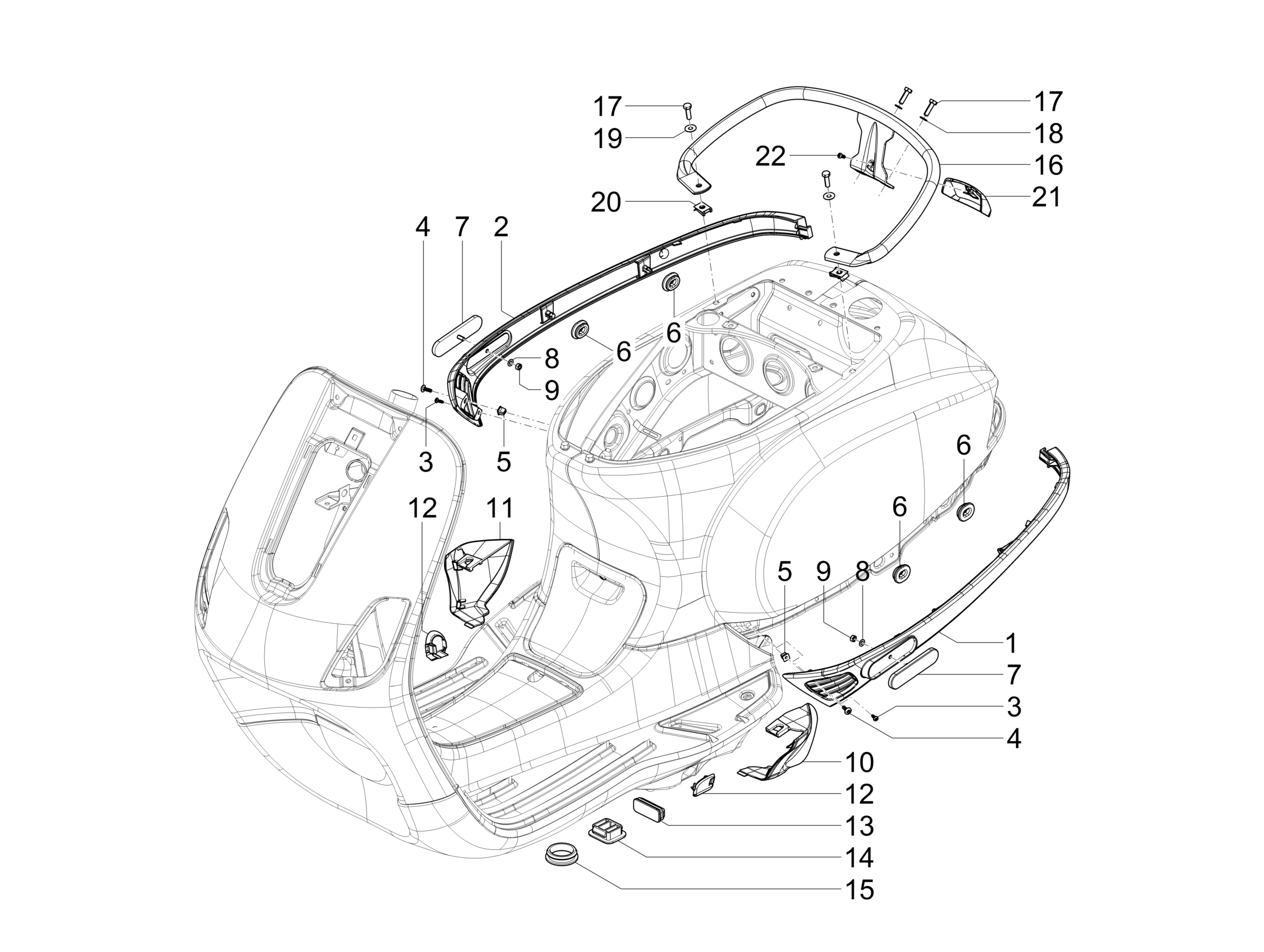 Vespa VX VXL SXL 150 4T 3V 2016-2021 — Zijkappen-Spoiler