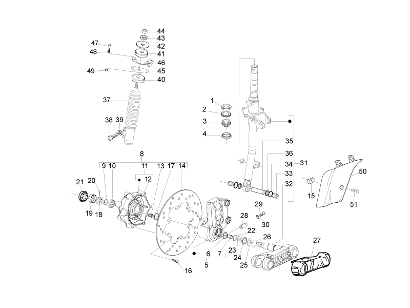 Vespa S 150 4T 2V ie no ABS E3 2011 APAC — Voorvork - Balhoofdset