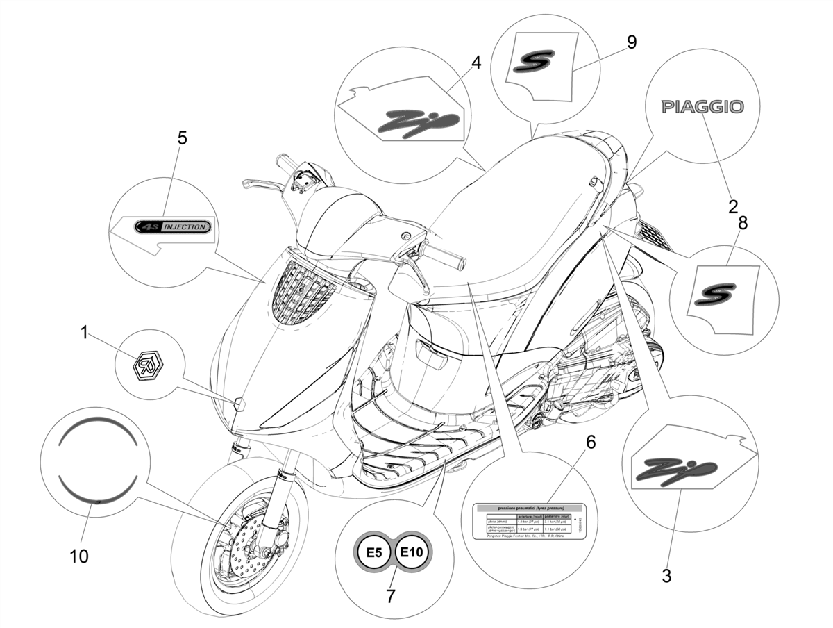Zip 50 4T no ABS E4 2018-2020 EMEA — Transfers - Decoraties