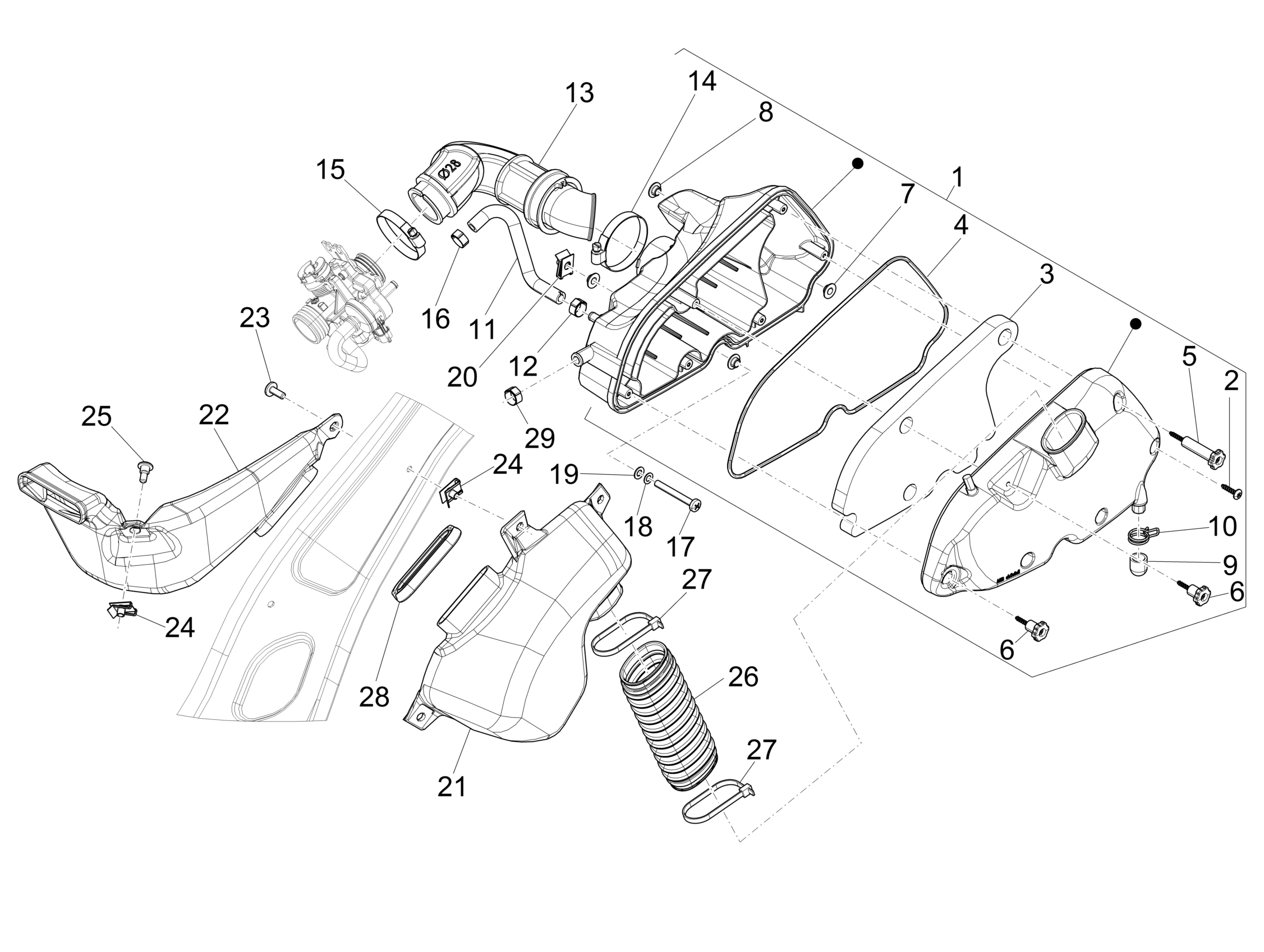Vespa Sprint 150 4T 3V ie no ABS E3 2015-2016 APAC — Luchtfilter