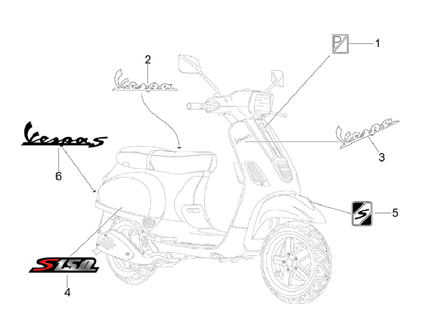 Vespa S 150 4T no ABS E3 2009-2010 APAC — Stickers-Emblemen